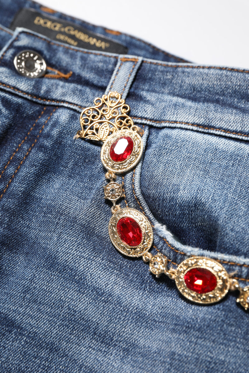 Jeans Dolce & Gabbana em denim azul com aplicação de strass