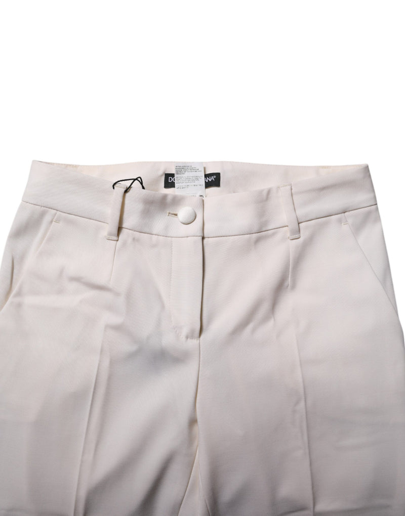 Calça Dolce & Gabbana branca de cintura alta em lã, com modelagem afunilada