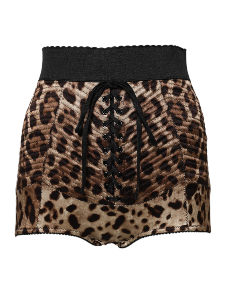 Shorts muy cortos Dolce & Gabbana marrones con estampado de leopardo y tiro alto