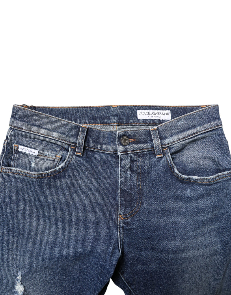 Jeans de mezclilla Dolce & Gabbana azules de algodón, lavados, ajustados y desgastados