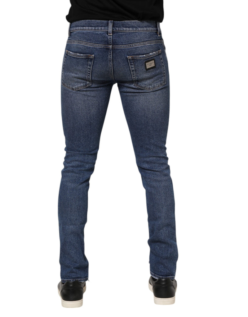 Jeans de mezclilla Dolce & Gabbana azules de algodón, lavados, ajustados y desgastados
