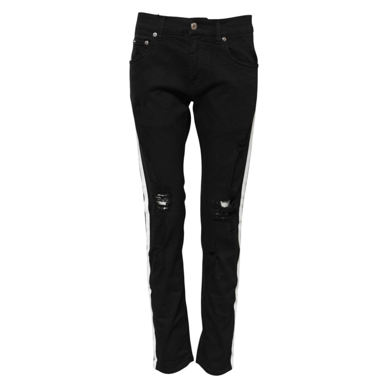 Dolce & Gabbana Black Tattered White Lining Skinny Denim Jeans
