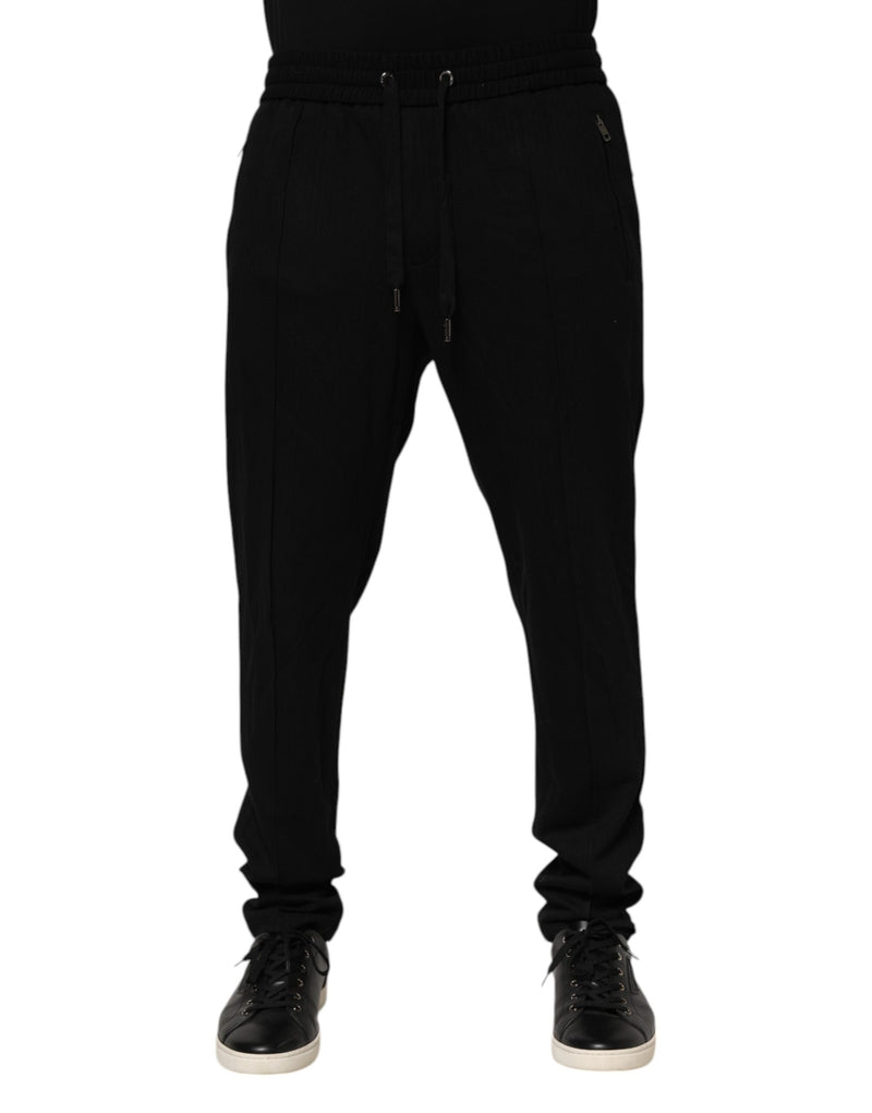 Dolce & Gabbana Pantaloni jogger skinny neri in viscosa con logo da uomo