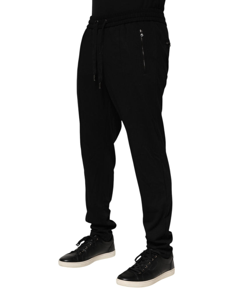 Dolce & Gabbana Pantaloni jogger skinny neri in viscosa con logo da uomo