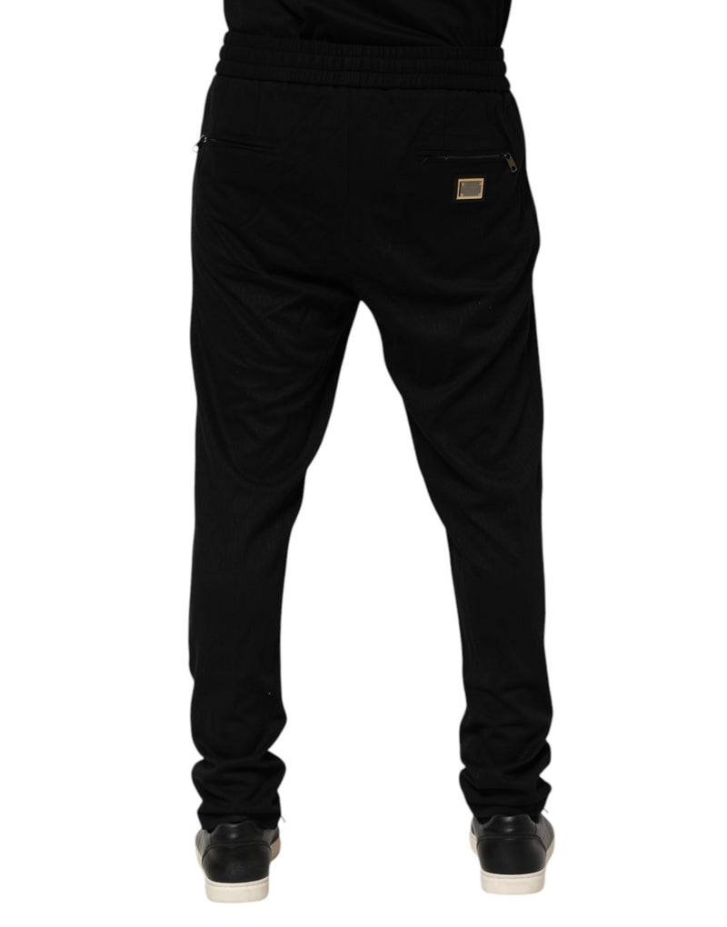 Dolce & Gabbana Pantaloni jogger skinny neri in viscosa con logo da uomo