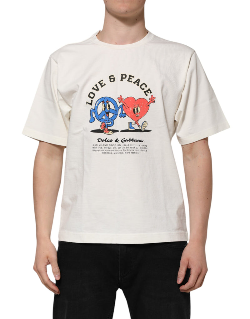 T-shirt blanc en coton à col rond « Love Peace » pour homme Dolce & Gabbana