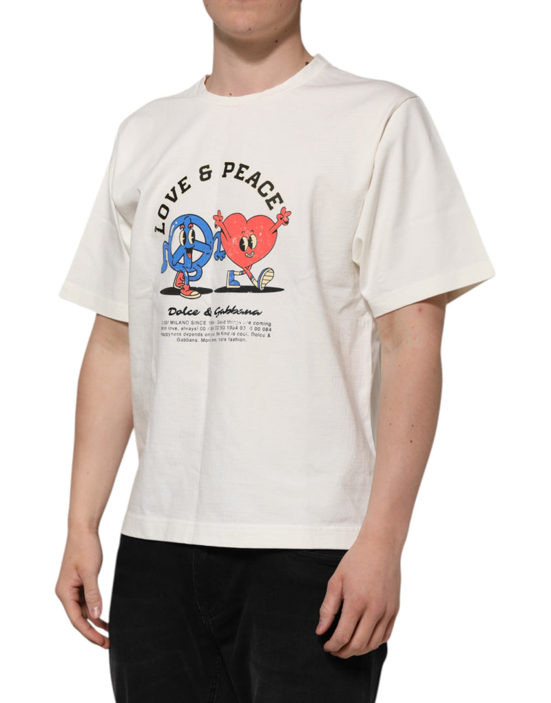 T-shirt blanc en coton à col rond « Love Peace » pour homme Dolce & Gabbana