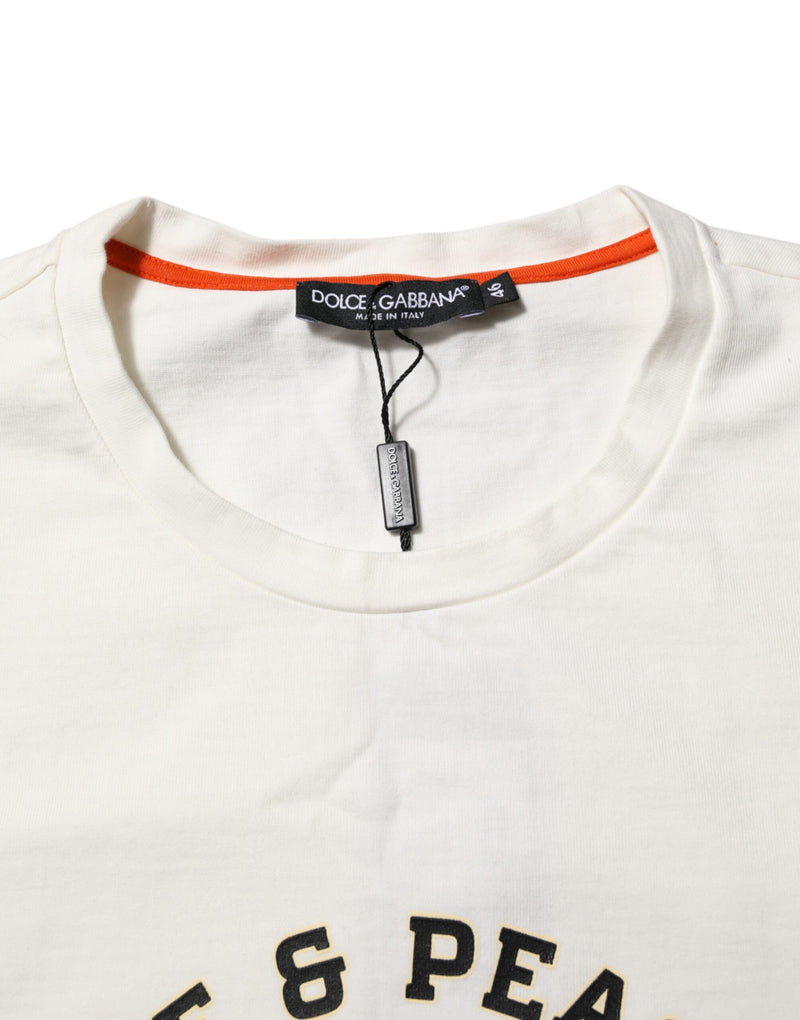 T-shirt blanc en coton à col rond « Love Peace » pour homme Dolce & Gabbana