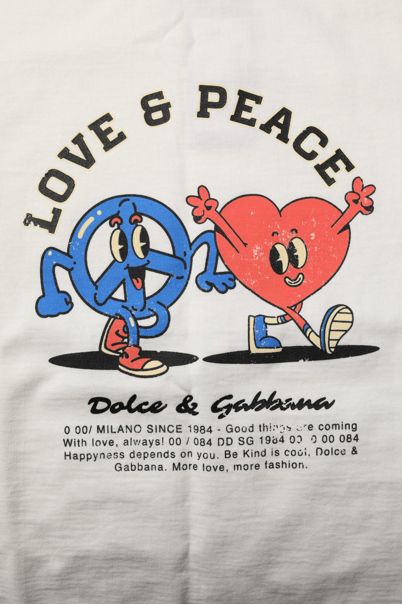 T-shirt blanc en coton à col rond « Love Peace » pour homme Dolce & Gabbana