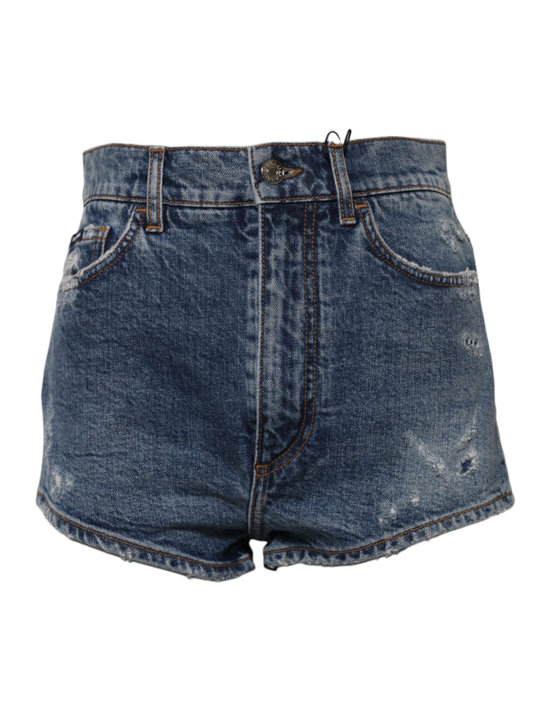 Short hot pants en coton denim bleu effet usé Dolce & Gabbana