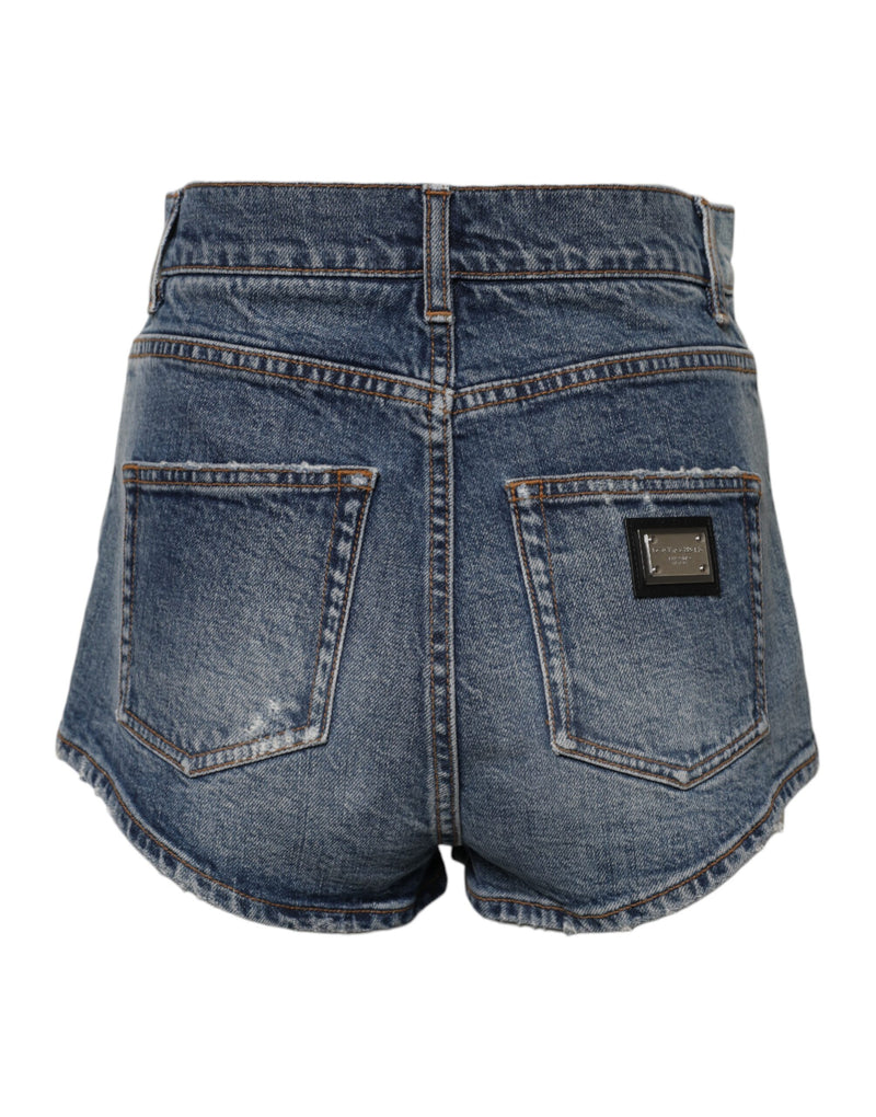 Short hot pants en coton denim bleu effet usé Dolce & Gabbana