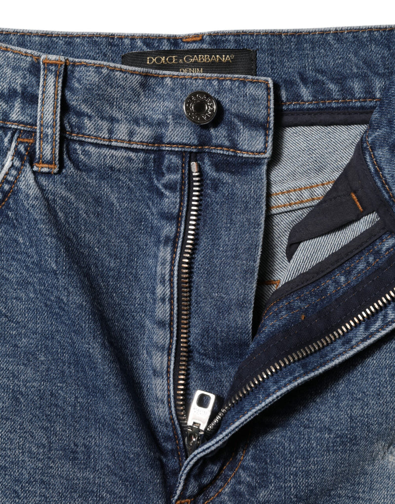 Short hot pants en coton denim bleu effet usé Dolce & Gabbana