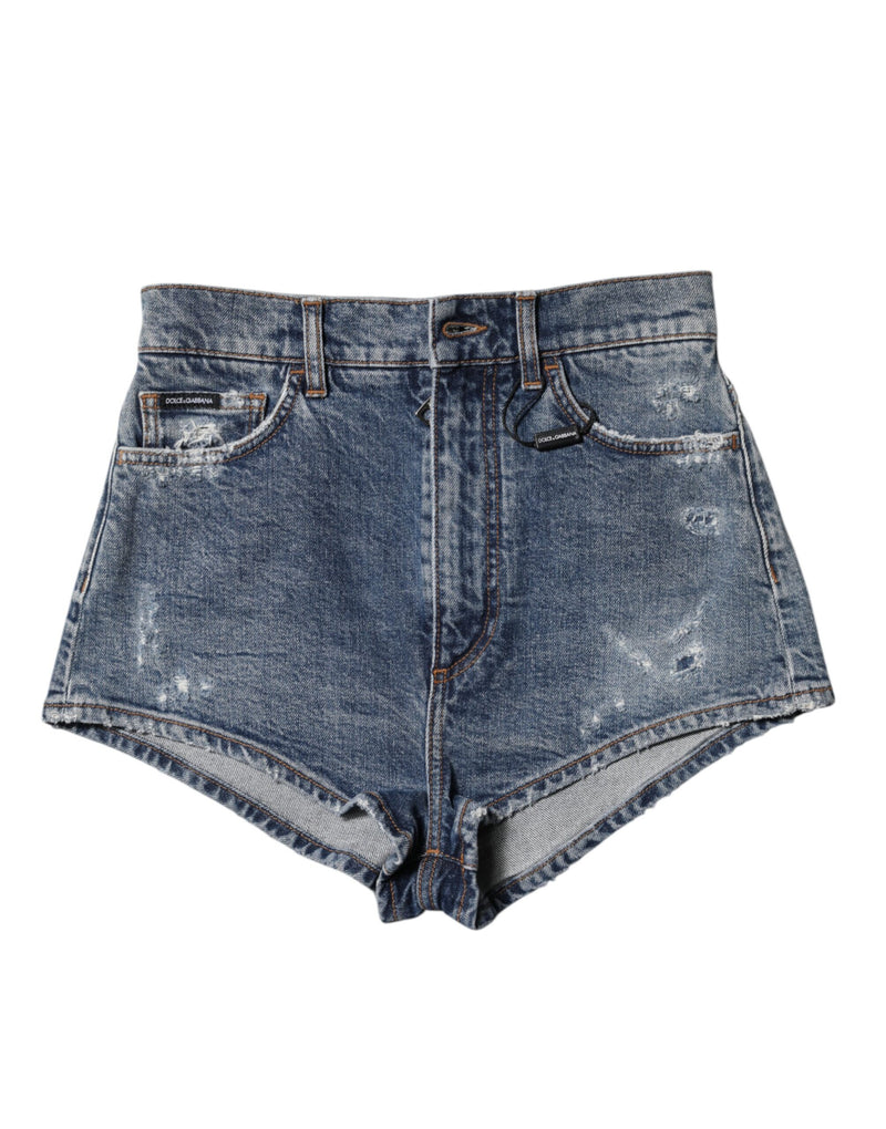 Short hot pants en coton denim bleu effet usé Dolce & Gabbana
