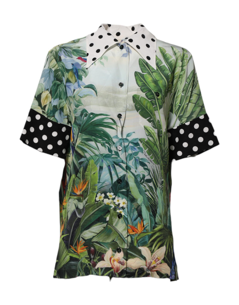 Dolce & Gabbana Multicolor Printed Silk Collared Shirt Top