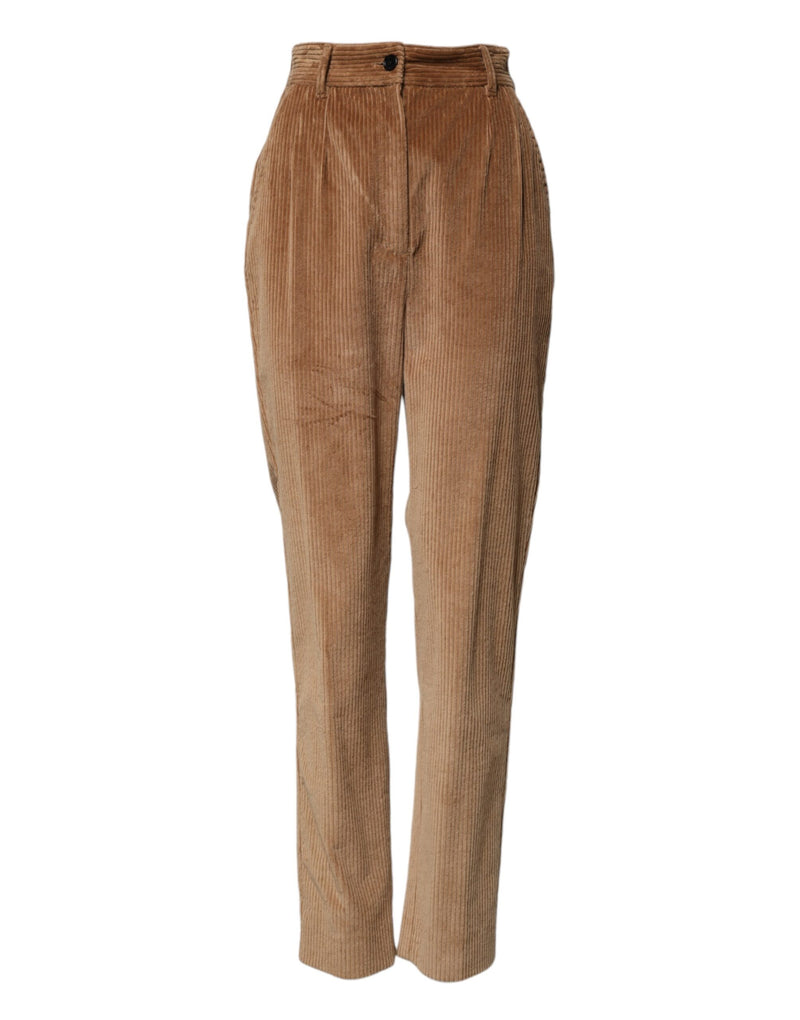 Pantaloni affusolati in velluto a coste di cotone marrone Dolce & Gabbana