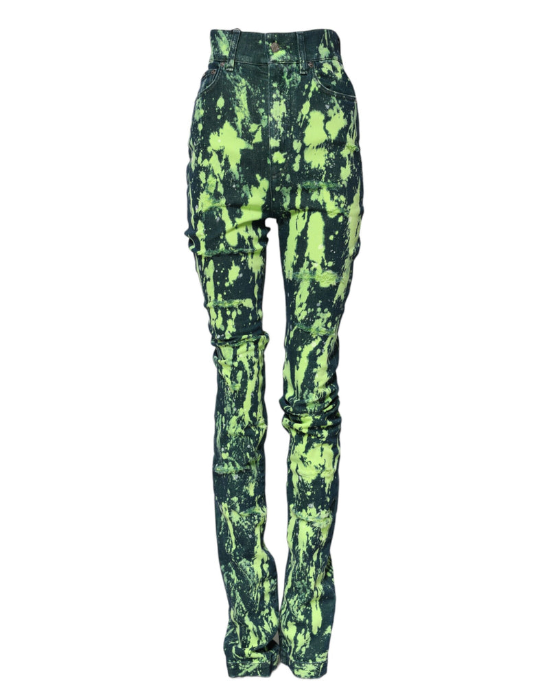 Jean taille haute en denim vert effet éclaboussures de couleur Dolce & Gabbana