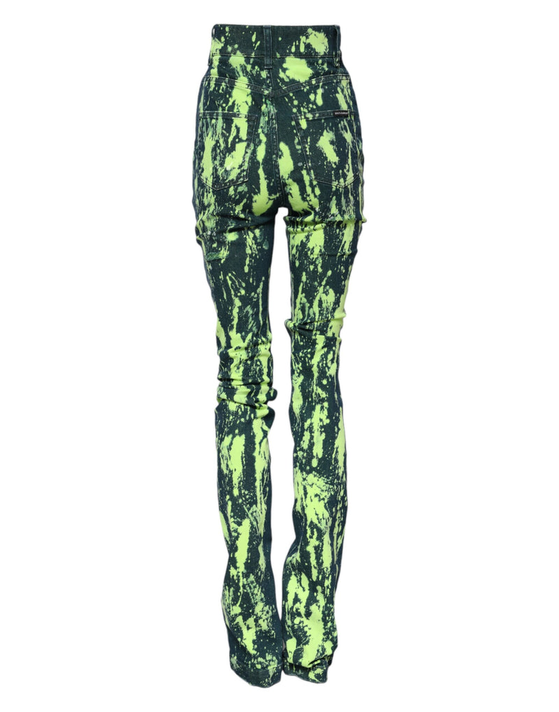 Jean taille haute en denim vert effet éclaboussures de couleur Dolce & Gabbana