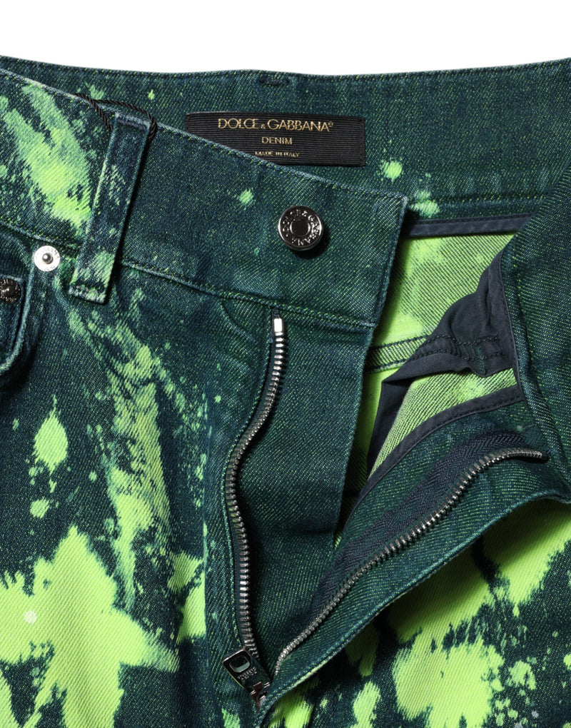 Jean taille haute en denim vert effet éclaboussures de couleur Dolce & Gabbana