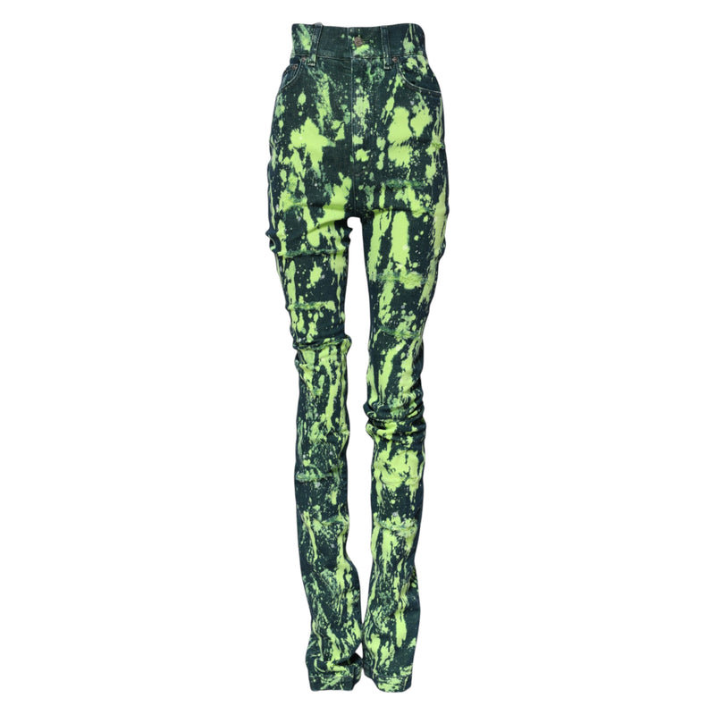 Jean taille haute en denim vert effet éclaboussures de couleur Dolce & Gabbana