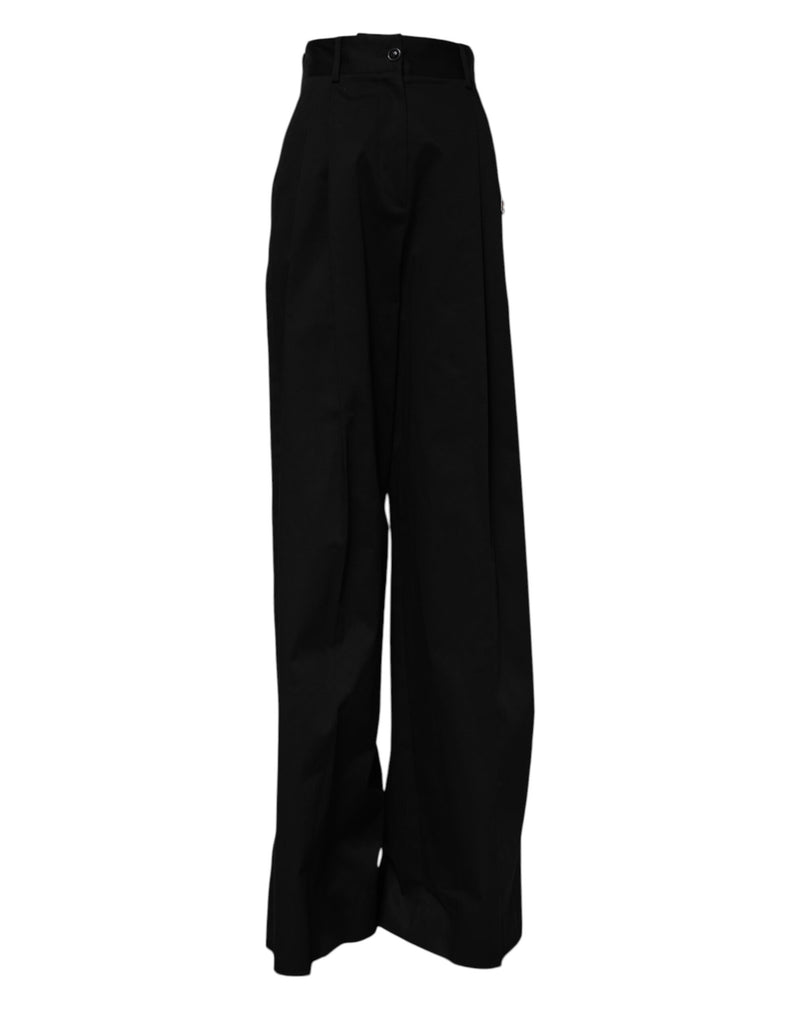 Pantalones negros de algodón Dolce & Gabbana de tiro alto y pernera ancha