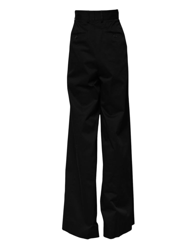 Pantalones negros de algodón Dolce & Gabbana de tiro alto y pernera ancha