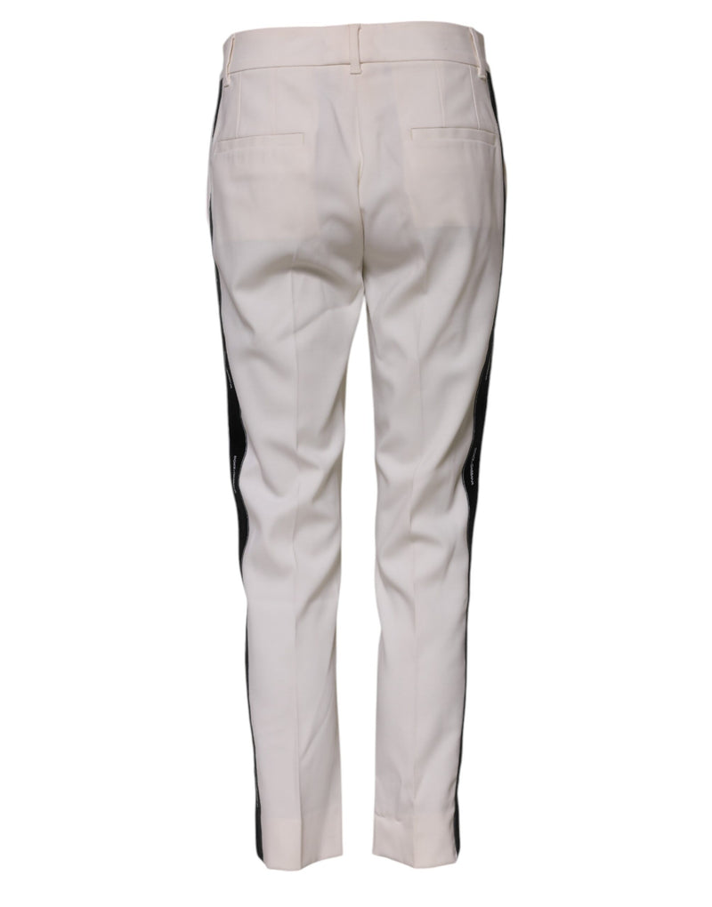 Pantalones de vestir ajustados de talle medio blancos de lana de Dolce & Gabbana