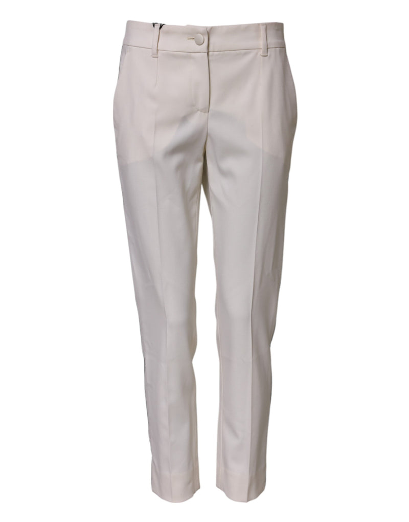 Pantalones de vestir ajustados de talle medio blancos de lana de Dolce & Gabbana