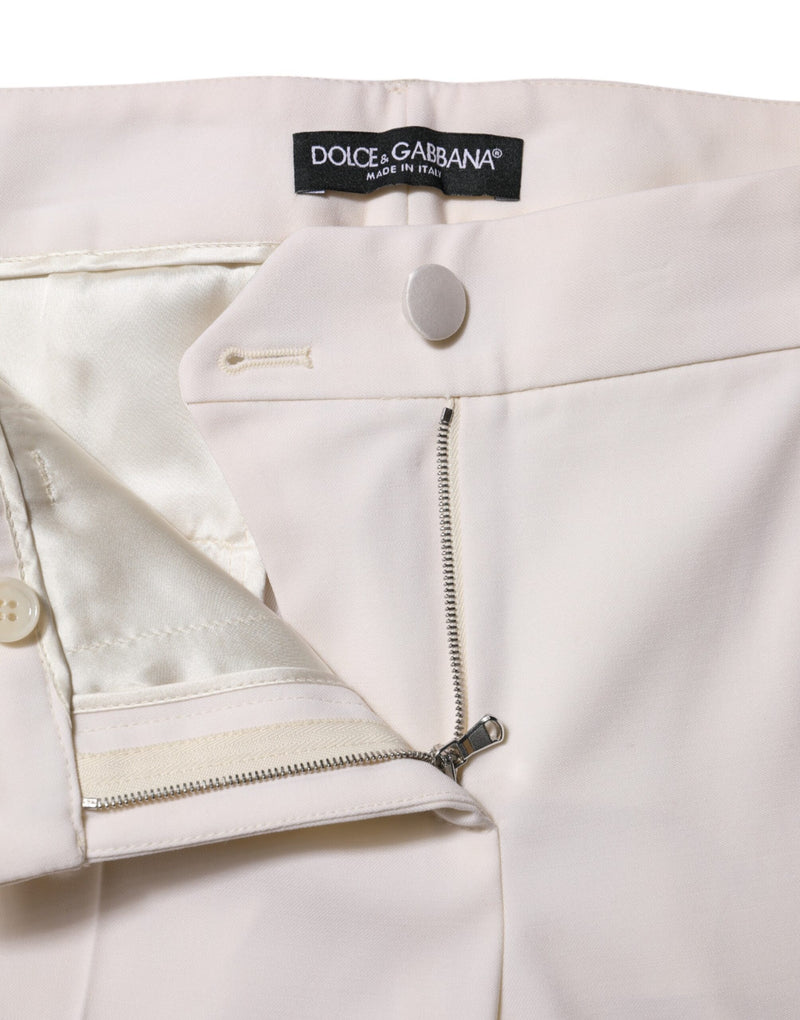 Pantalones de vestir ajustados de talle medio blancos de lana de Dolce & Gabbana