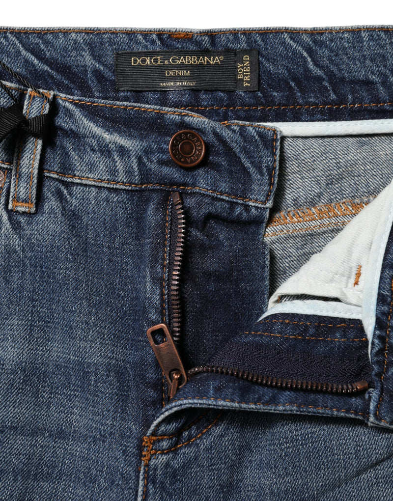 Jeans in denim di cotone blu strappati a vita media Dolce & Gabbana