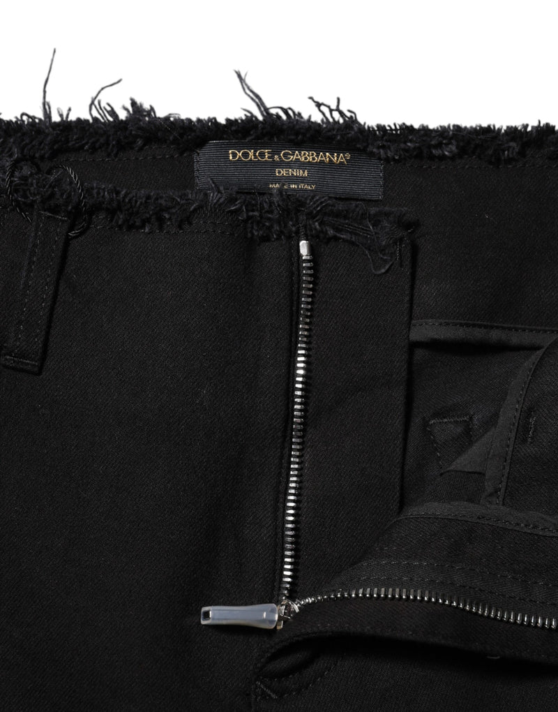 Calça jeans flare preta de algodão, cintura média, Dolce & Gabbana