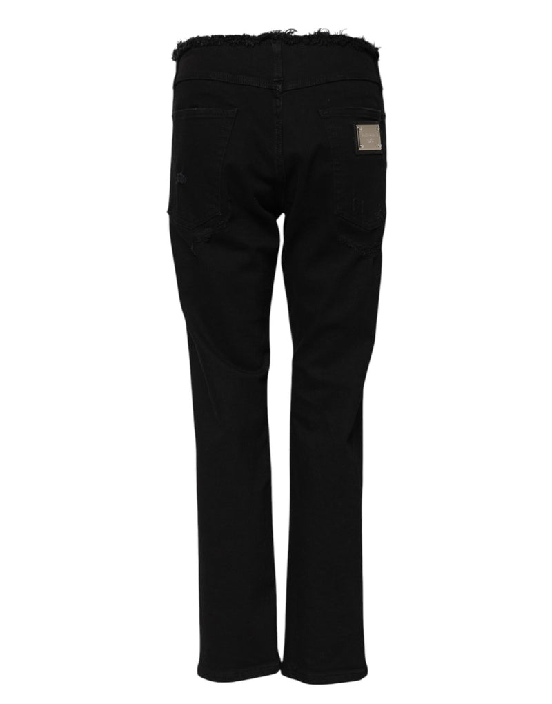 Calça jeans flare preta de algodão, cintura média, Dolce & Gabbana