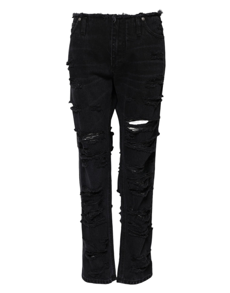 Jeans de mezclilla negra de algodón desgastados de cintura media de Dolce & Gabbana
