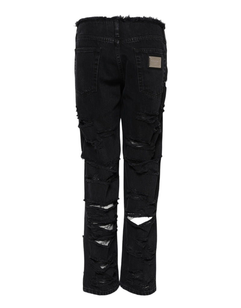 Jeans de mezclilla negra de algodón desgastados de cintura media de Dolce & Gabbana