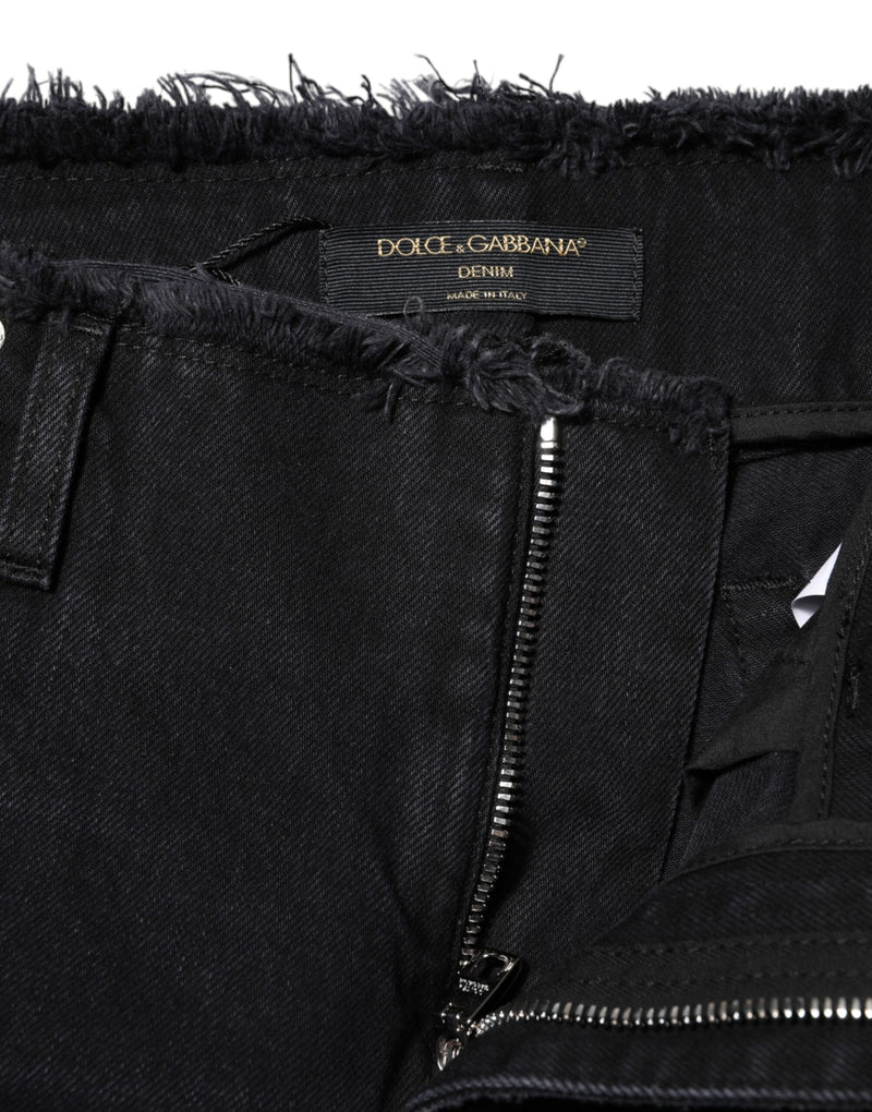 Jeans de mezclilla negra de algodón desgastados de cintura media de Dolce & Gabbana