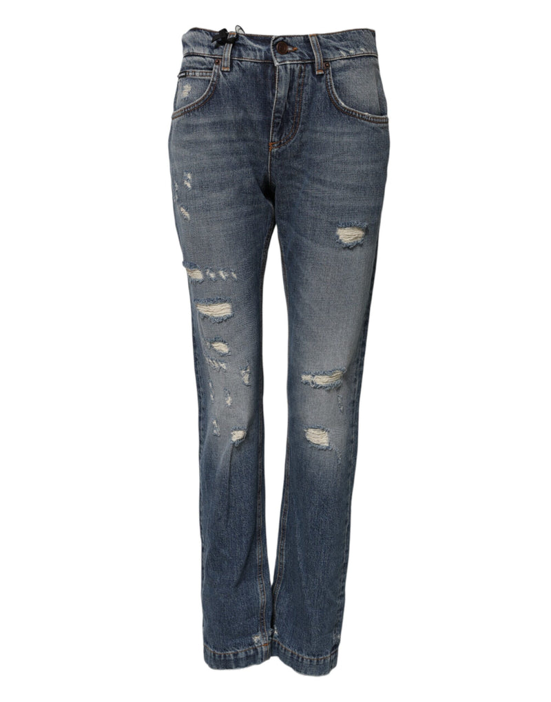 Jean boyfriend en coton bleu à effet usé Dolce & Gabbana