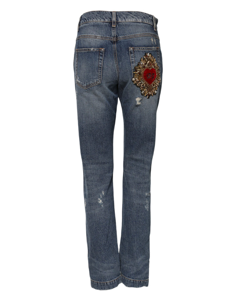 Jean boyfriend en coton bleu à effet usé Dolce & Gabbana