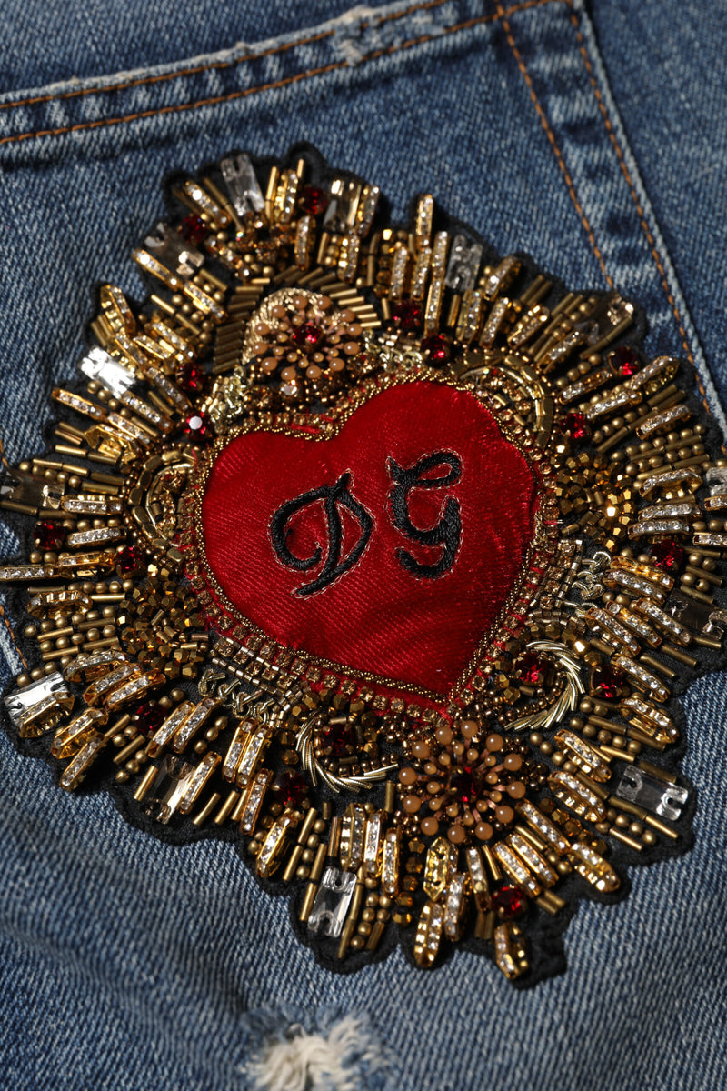 Jean boyfriend en coton bleu à effet usé Dolce & Gabbana