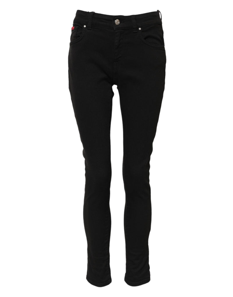 Jean skinny taille mi-haute en coton noir à logo Dolce & Gabbana