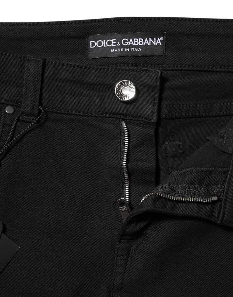 Jean skinny taille mi-haute en coton noir à logo Dolce & Gabbana