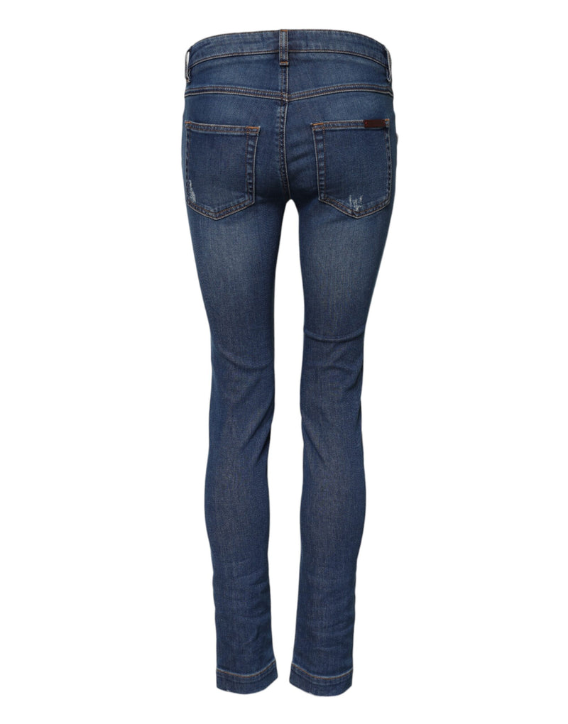 Jean skinny taille basse en coton bleu Dolce & Gabbana