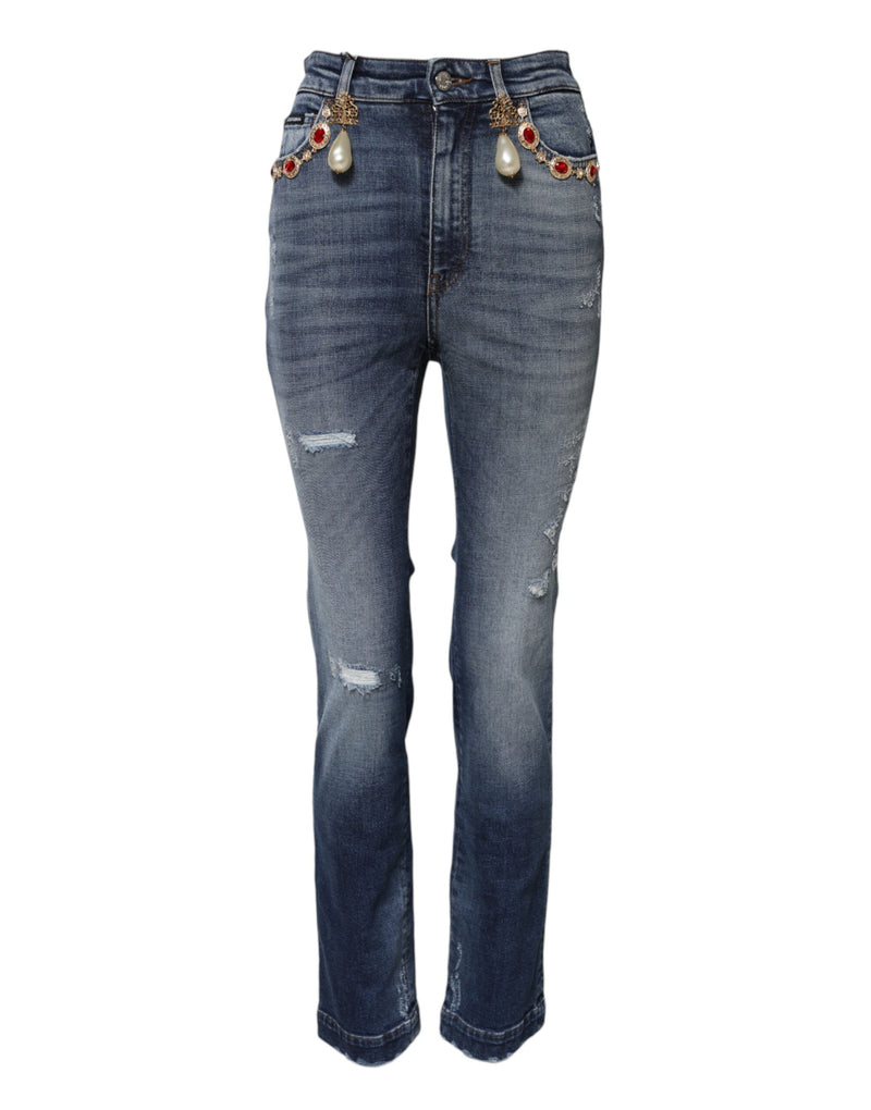 Jean en denim bleu orné de strass Dolce & Gabbana
