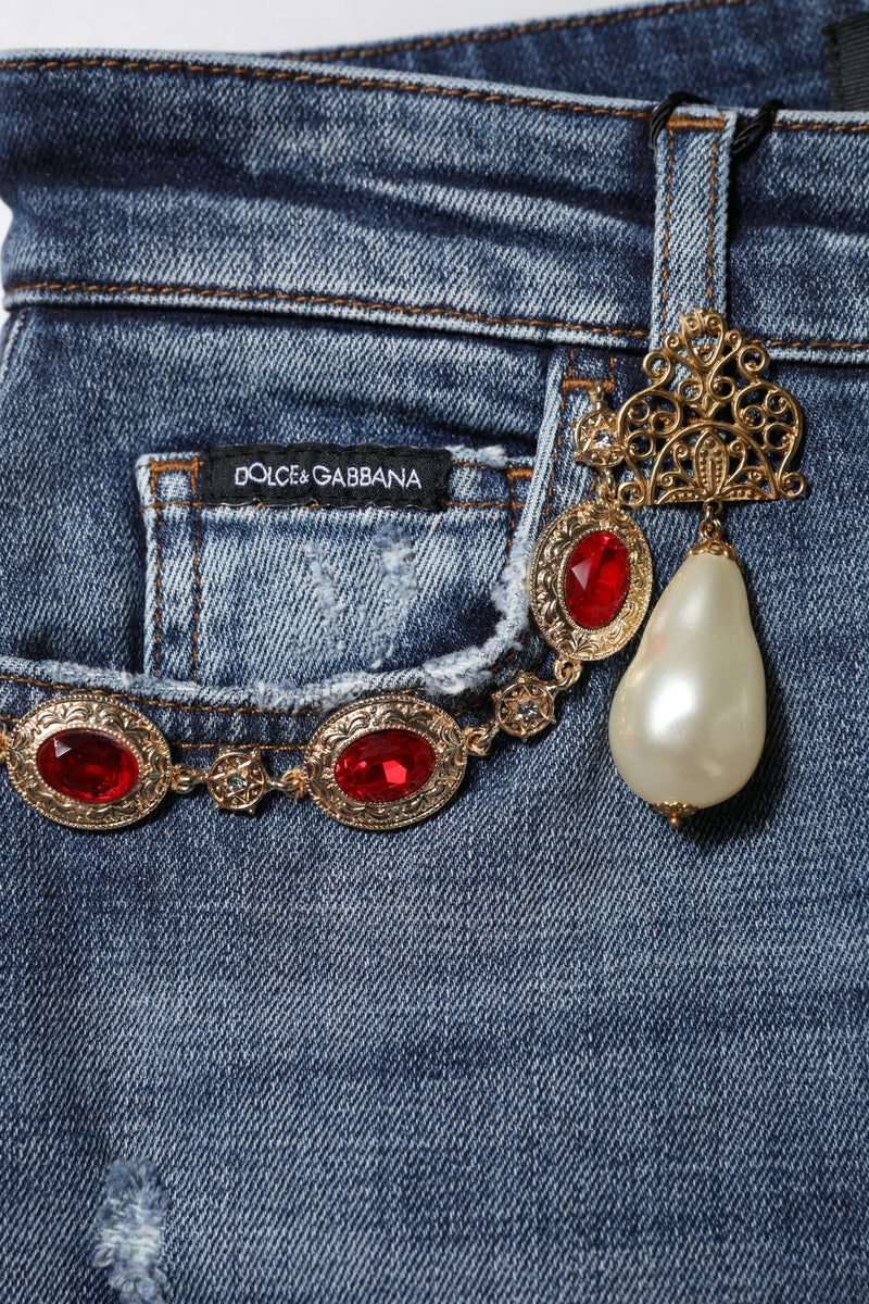 Jean en denim bleu orné de strass Dolce & Gabbana