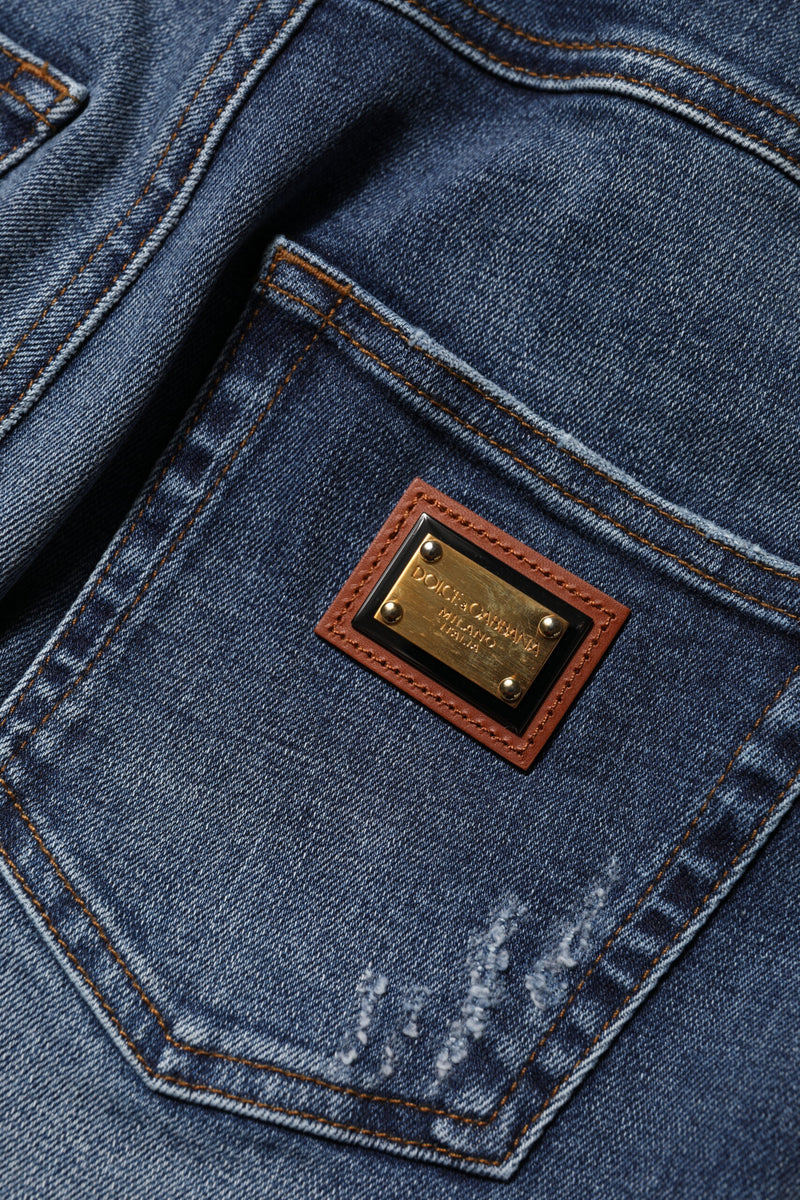 Jean en denim bleu orné de strass Dolce & Gabbana