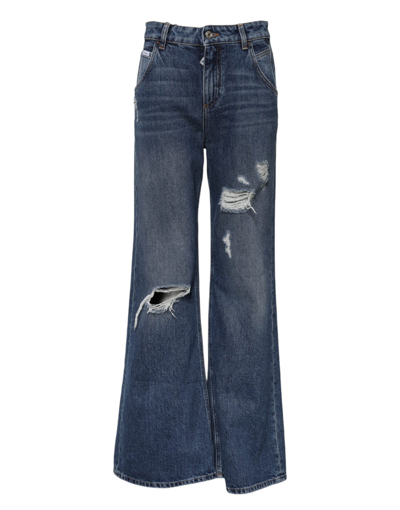 Calça jeans de perna larga em algodão azul com efeito desgastado Dolce & Gabbana