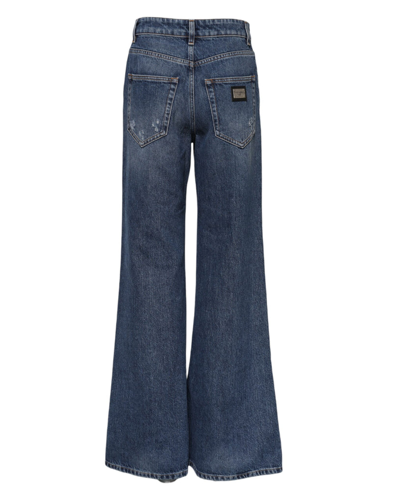 Calça jeans de perna larga em algodão azul com efeito desgastado Dolce & Gabbana