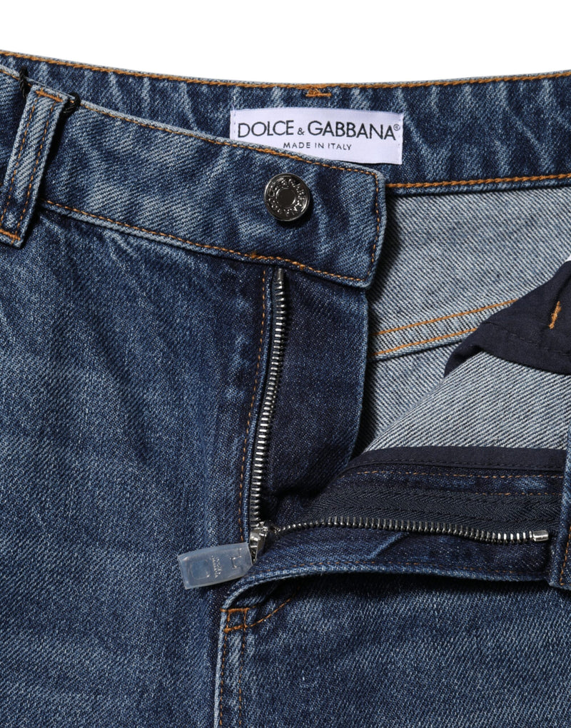 Calça jeans de perna larga em algodão azul com efeito desgastado Dolce & Gabbana