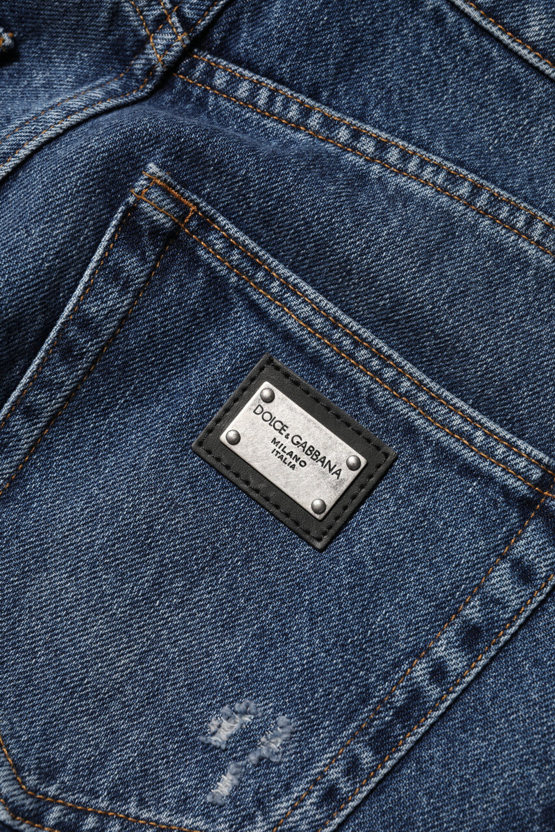 Calça jeans de perna larga em algodão azul com efeito desgastado Dolce & Gabbana