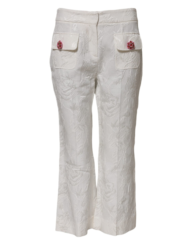 Calça em jacquard floral de algodão branco Dolce & Gabbana