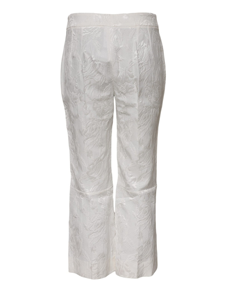 Calça em jacquard floral de algodão branco Dolce & Gabbana