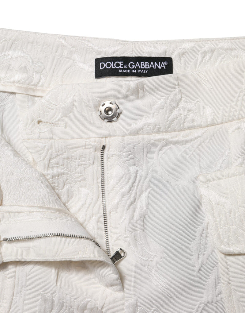 Calça em jacquard floral de algodão branco Dolce & Gabbana